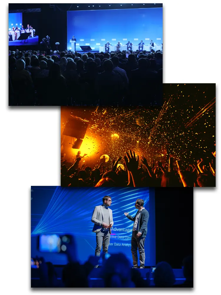 event production images showing 3 different events